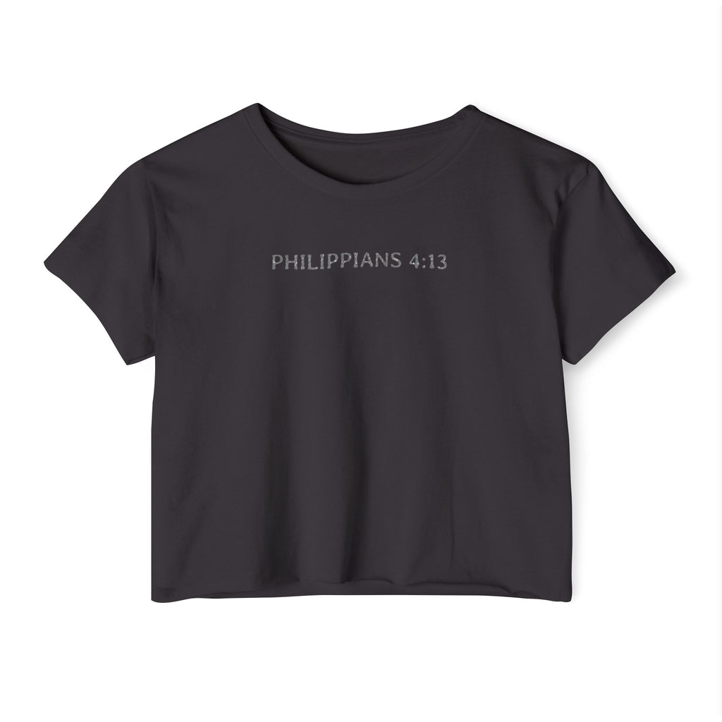 Christian Festival Crop Top — “I Can Do All Things Through Christ Who Strengthens Me" Graphic