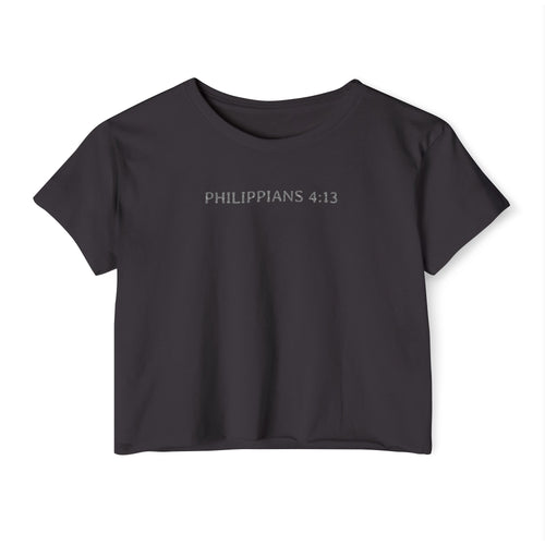 Christian Festival Crop Top — “I Can Do All Things Through Christ Who Strengthens Me" Graphic