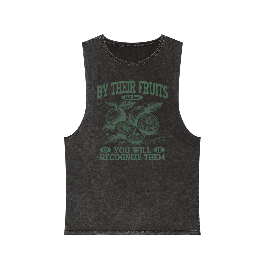 Tank Top — "By Their Fruits You Will Recognize Them" Vintage Stonewash Graphic
