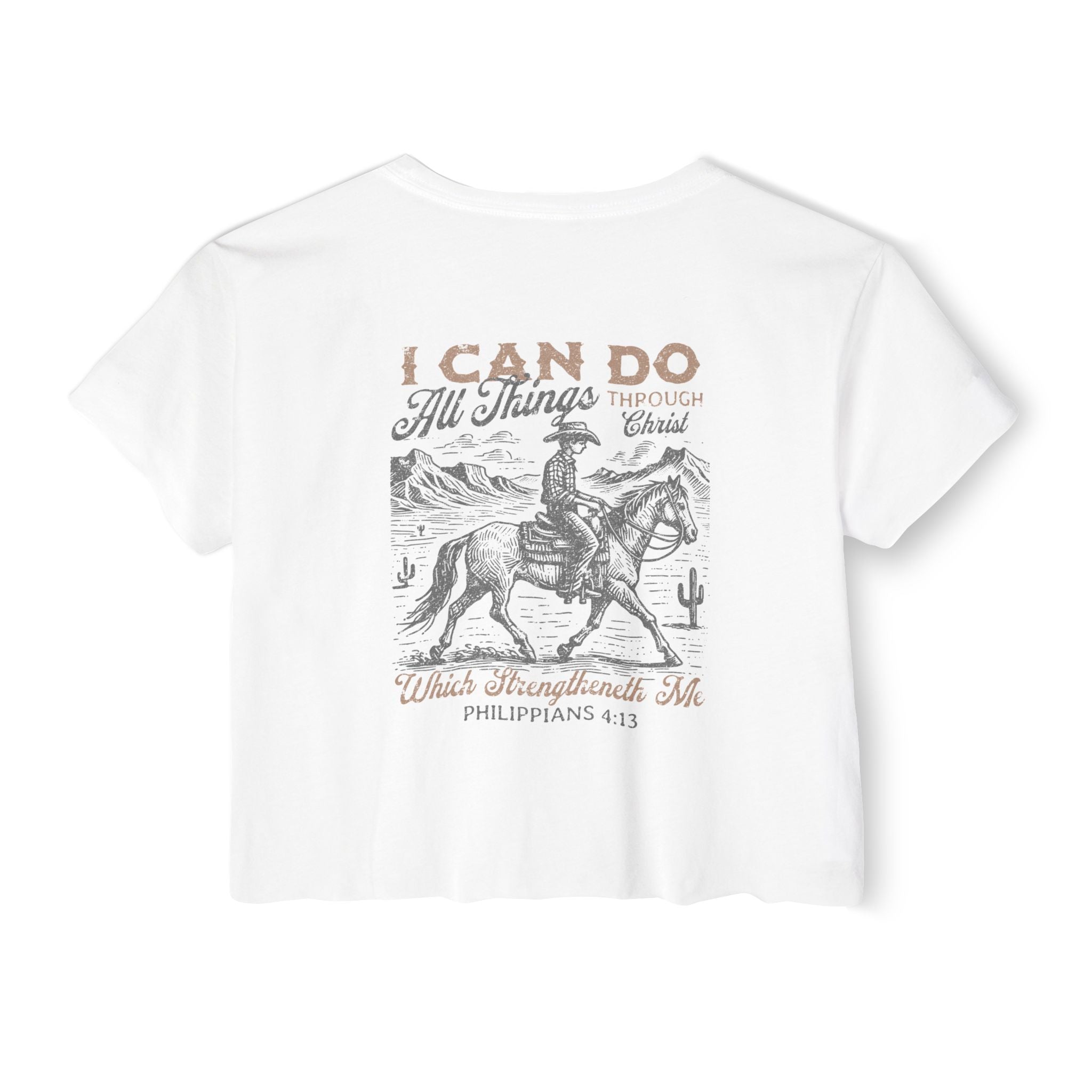 Christian Festival Crop Top — “I Can Do All Things Through Christ Who Strengthens Me" Graphic