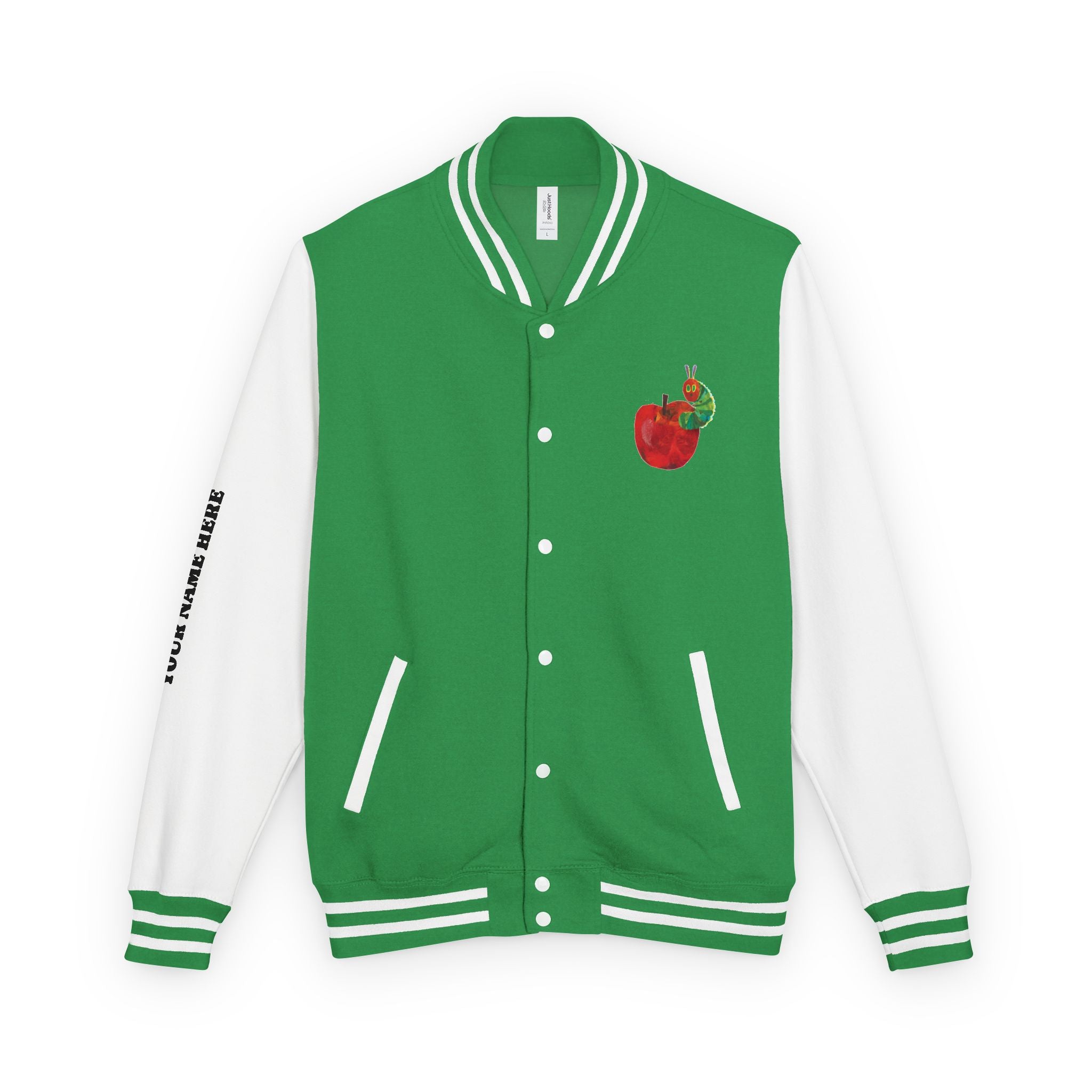 Custom Gift - Letterman Jacket for Teacher — Colorful "Very Hungry Caterpillar" Garden Back Patch