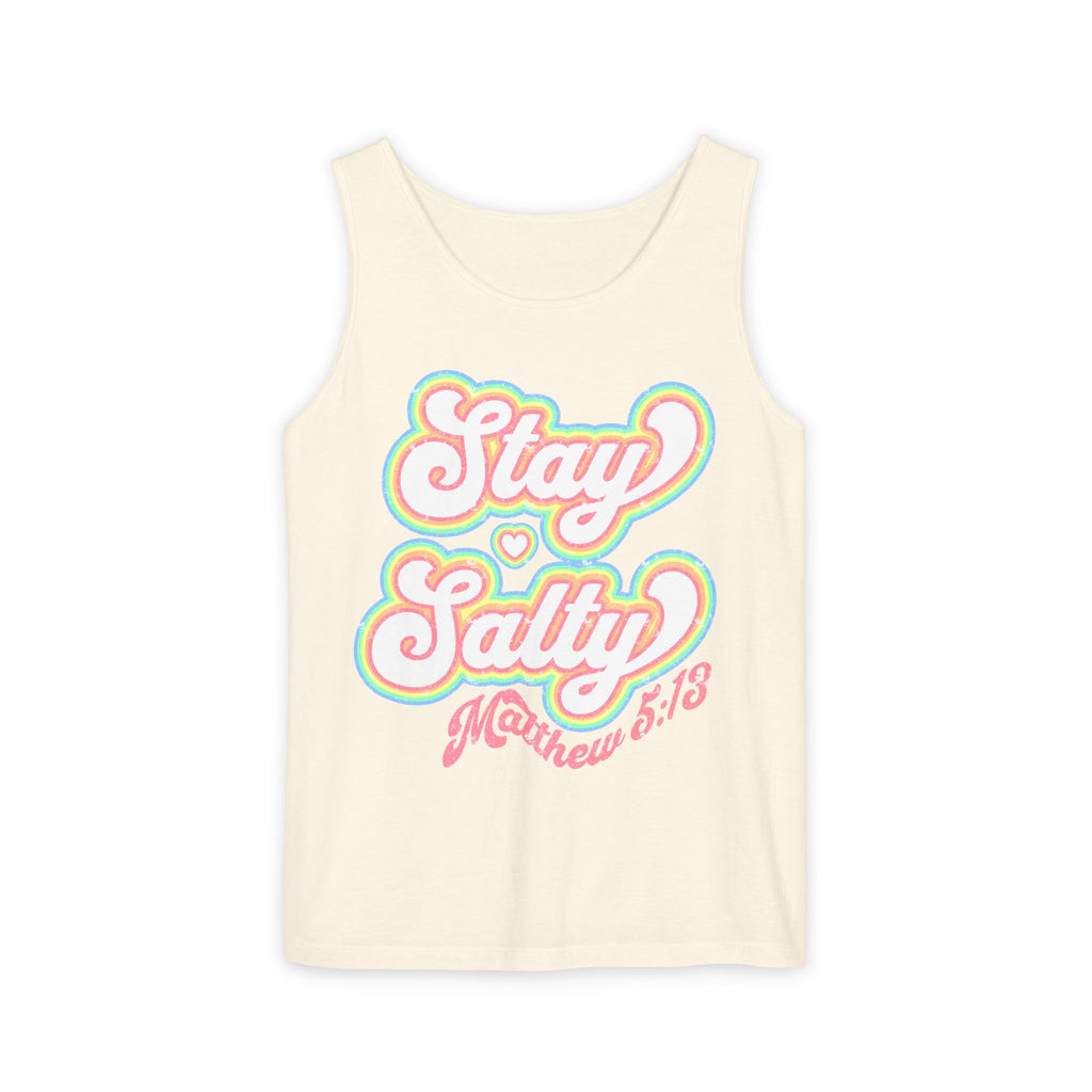 Comfort Colors Stay Salty Tank Top — Retro Pastel Beachy Graphic Matthew 5:13 Tank