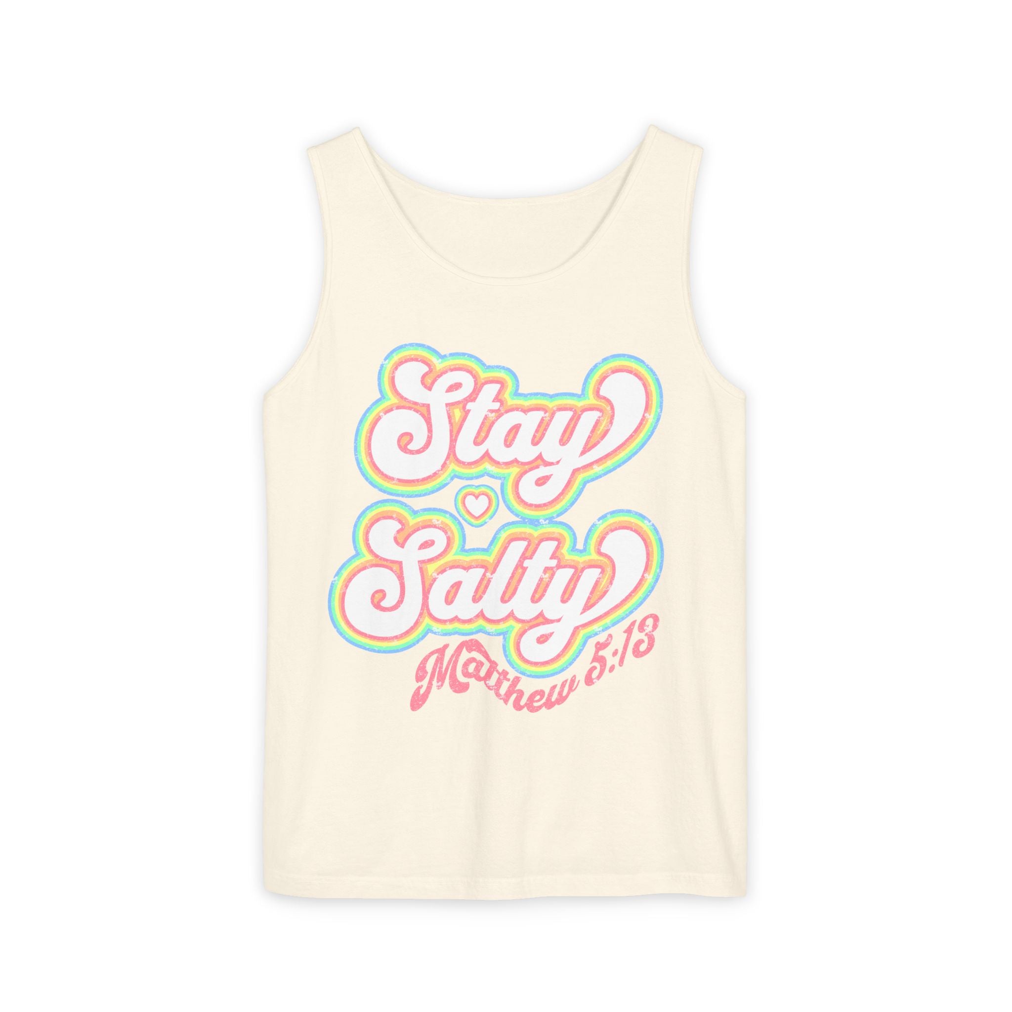Comfort Colors Stay Salty Tank Top — Retro Pastel Beachy Graphic Matthew 5:13 Tank
