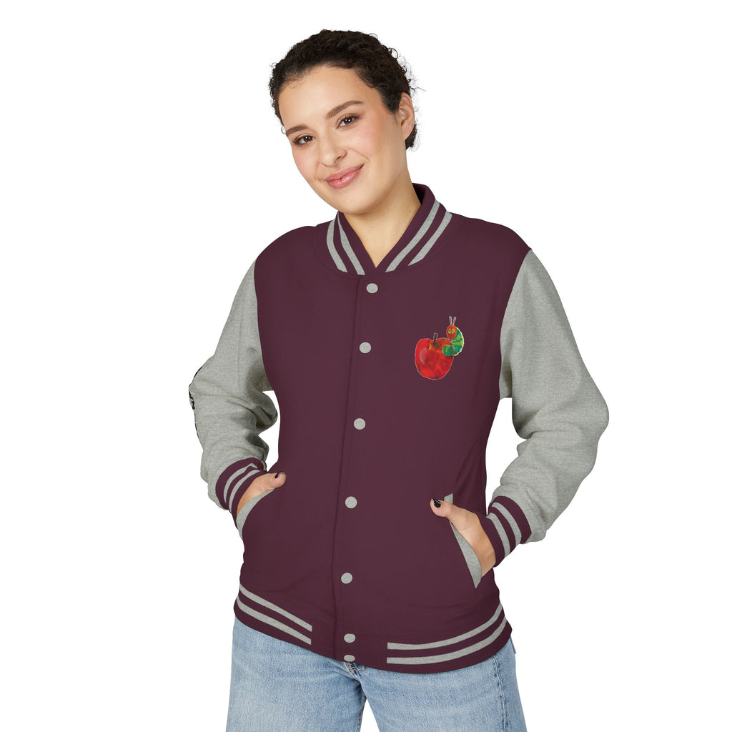 Custom Gift - Letterman Jacket for Teacher — Colorful "Very Hungry Caterpillar" Garden Back Patch