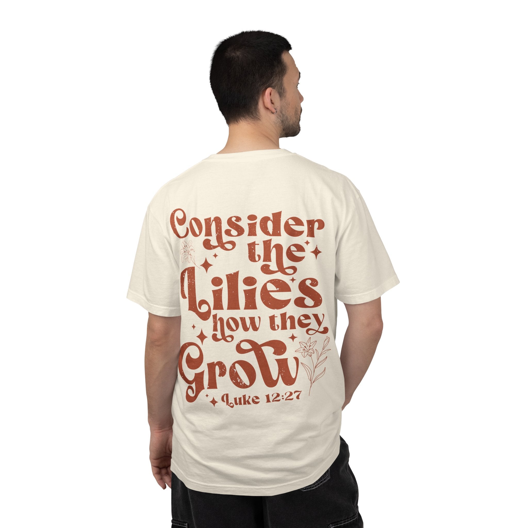 Comfort Colors Oversized T‑Shirt — "Consider the Lilies" Luke Scripture Design