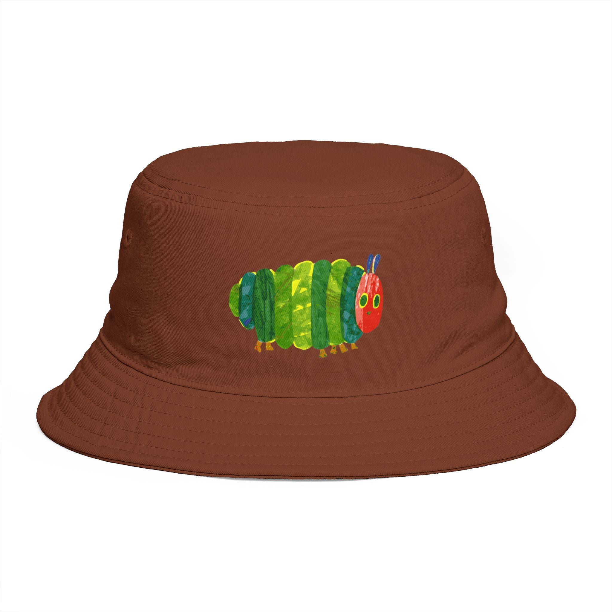 Brown Bucket Hat with Colorful Caterpillar Graphic