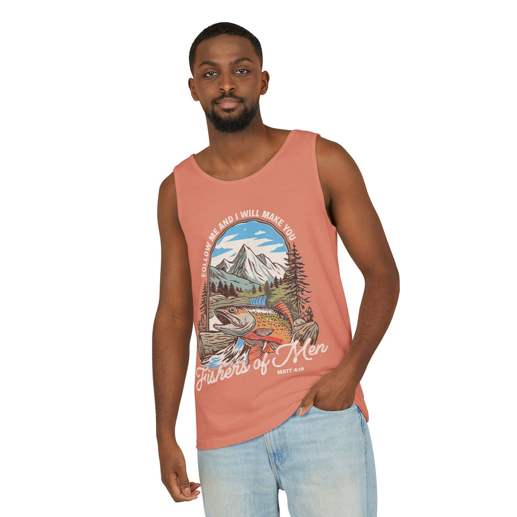 Fishers of Men Tank Top — Christian Fishing Graphic Tank ("Follow Me and I Will Make You" Matthew 4:19)