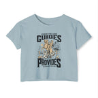 Christian Festival Crop Top — “Where the Lord Guides the Lord Provides” Isaiah 58:11 Graphic
