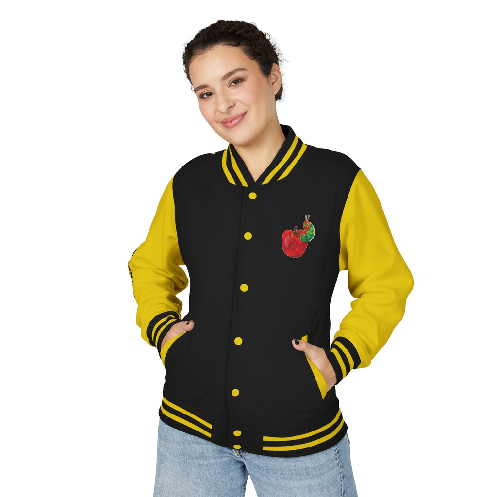 Custom Gift - Letterman Jacket for Teacher — Colorful "Very Hungry Caterpillar" Garden Back Patch