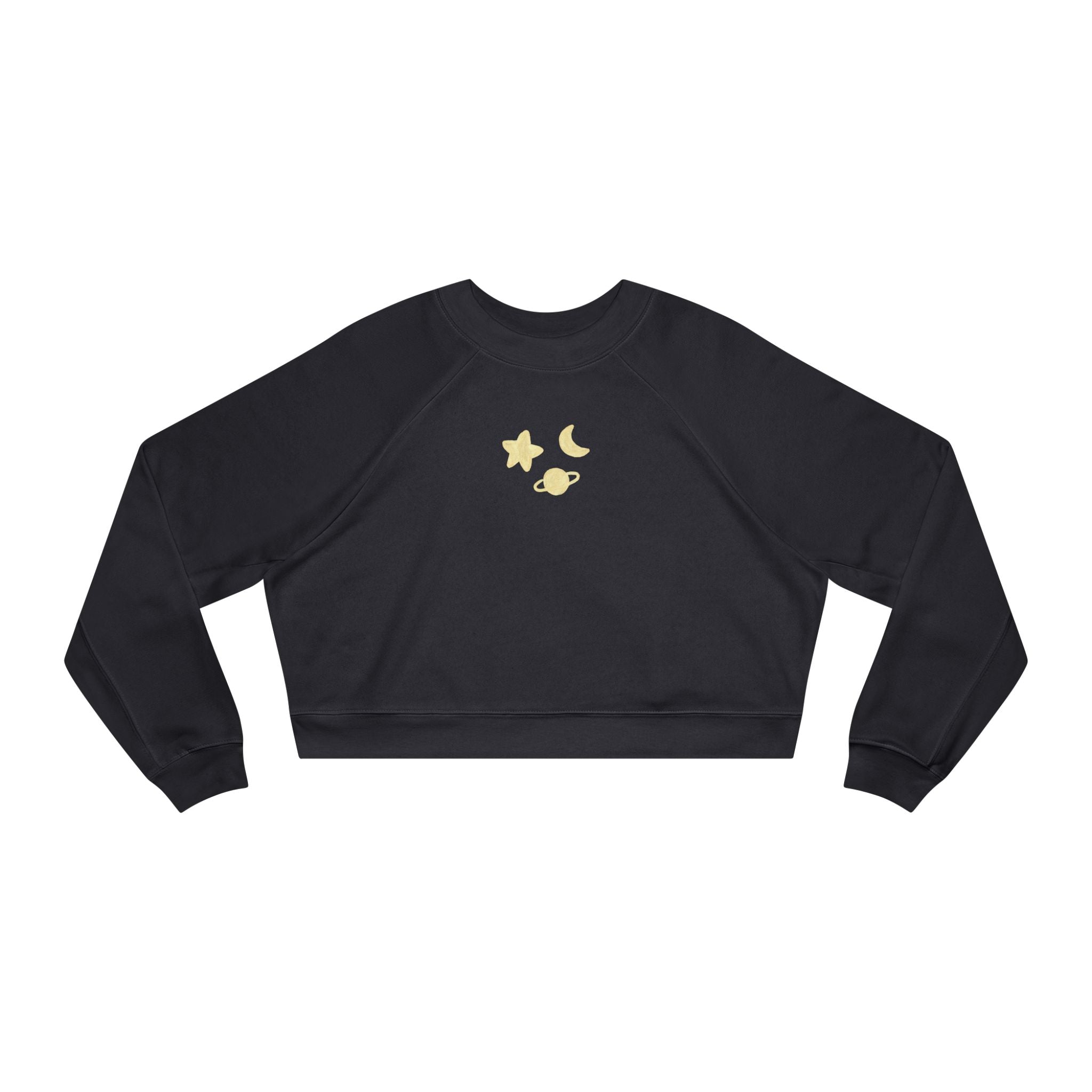 Cropped Pullover — Minimal Gold Moon, Star & Planet Graphic