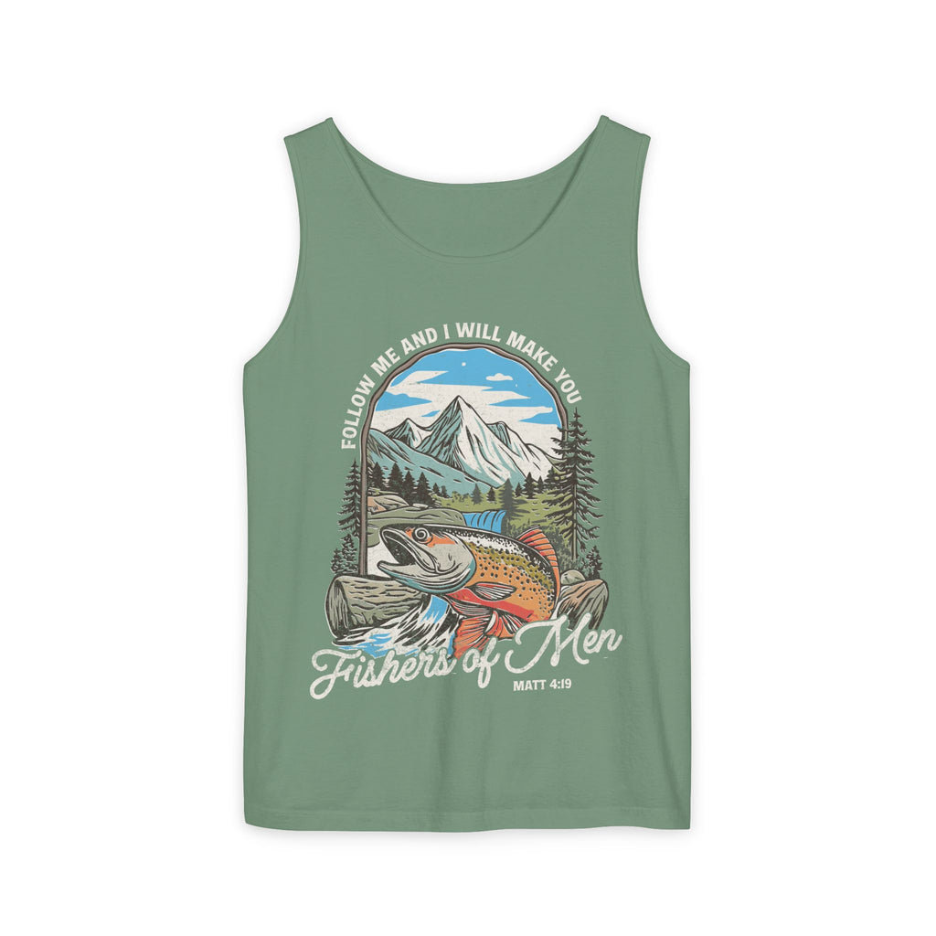 Fishers of Men Tank Top — Christian Fishing Graphic Tank ("Follow Me and I Will Make You" Matthew 4:19)