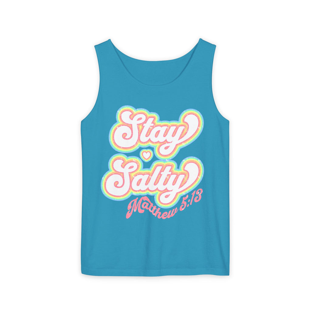 Comfort Colors Stay Salty Tank Top — Retro Pastel Beachy Graphic Matthew 5:13 Tank