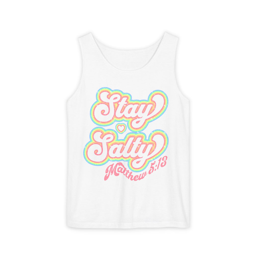 Comfort Colors Stay Salty Tank Top — Retro Pastel Beachy Graphic Matthew 5:13 Tank