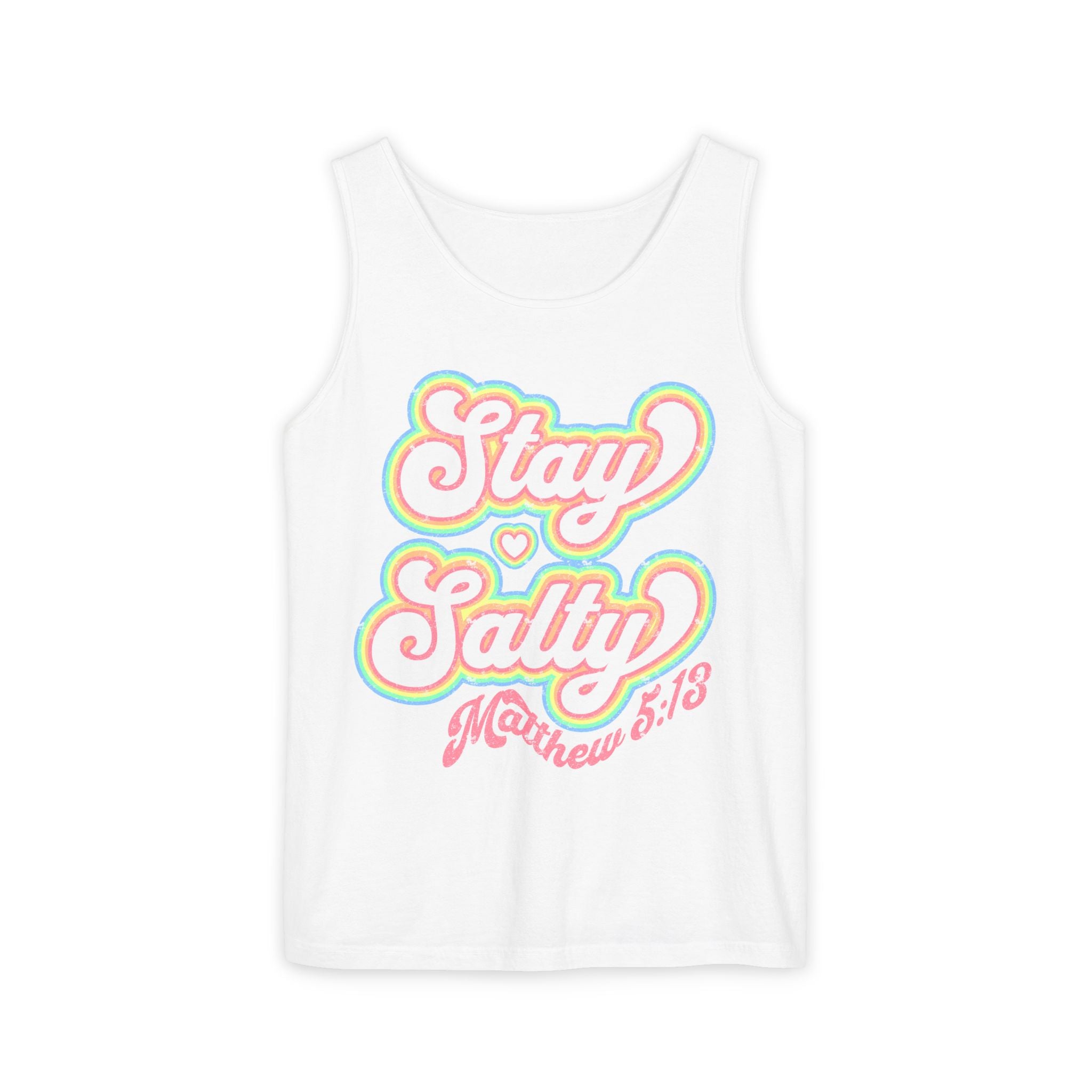 Comfort Colors Stay Salty Tank Top — Retro Pastel Beachy Graphic Matthew 5:13 Tank