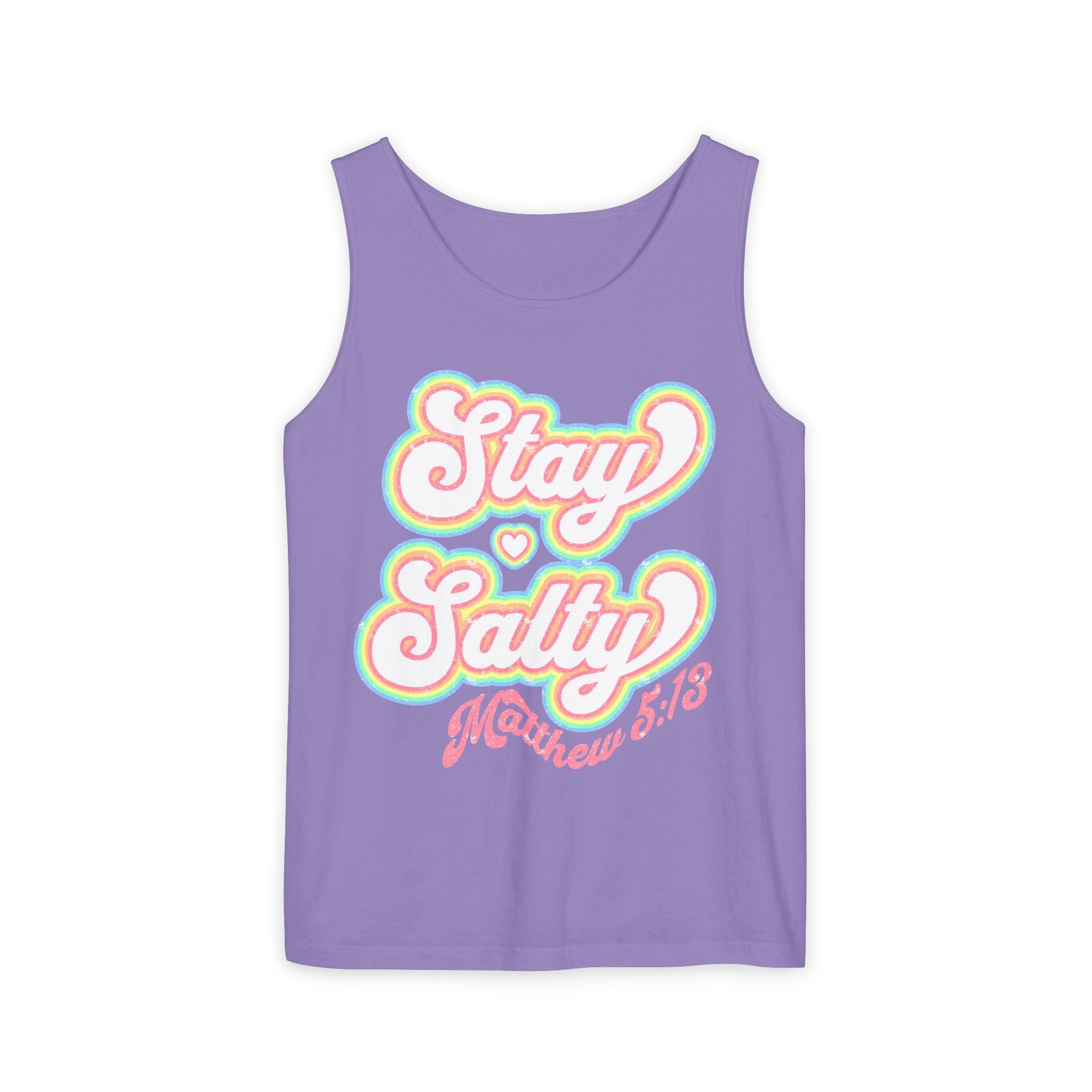Comfort Colors Stay Salty Tank Top — Retro Pastel Beachy Graphic Matthew 5:13 Tank