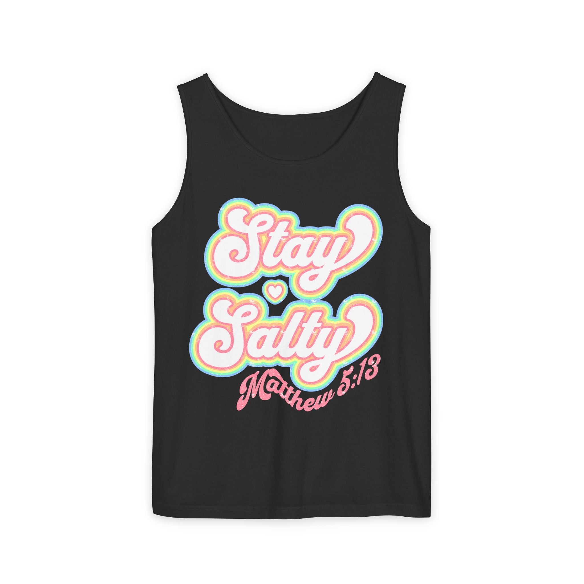 Comfort Colors Stay Salty Tank Top — Retro Pastel Beachy Graphic Matthew 5:13 Tank