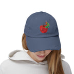 Distressed Cap • Watercolor Caterpillar on Apple Hat — Cute Kids & Adult Storybook Baseball Cap