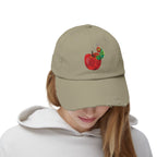 Distressed Cap • Watercolor Caterpillar on Apple Hat — Cute Kids & Adult Storybook Baseball Cap