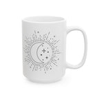 Celestial Sunburst Ceramic Mug — Minimal Astrology Coffee Cup (11oz, 15oz)