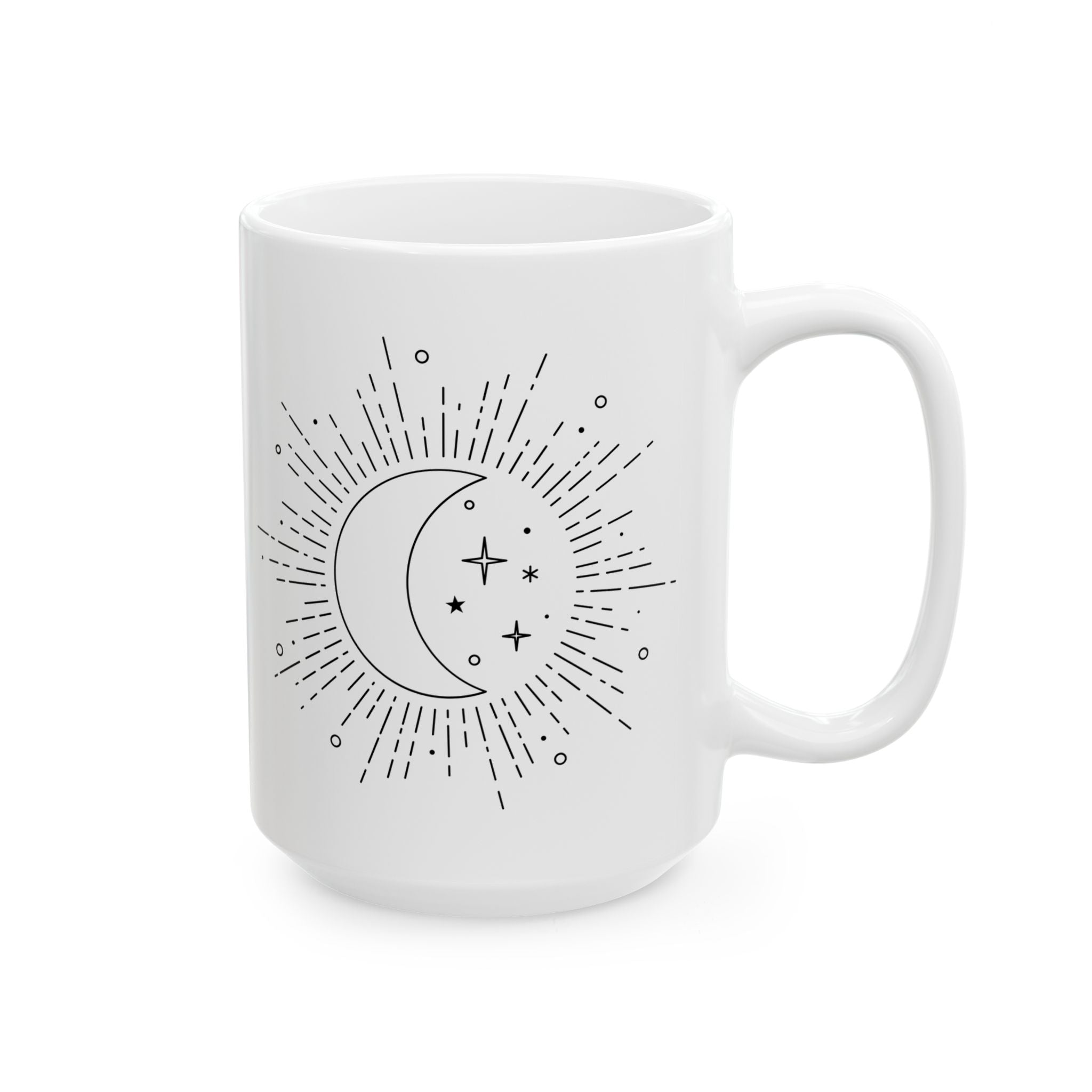 Celestial Sunburst Ceramic Mug — Minimal Astrology Coffee Cup (11oz, 15oz)