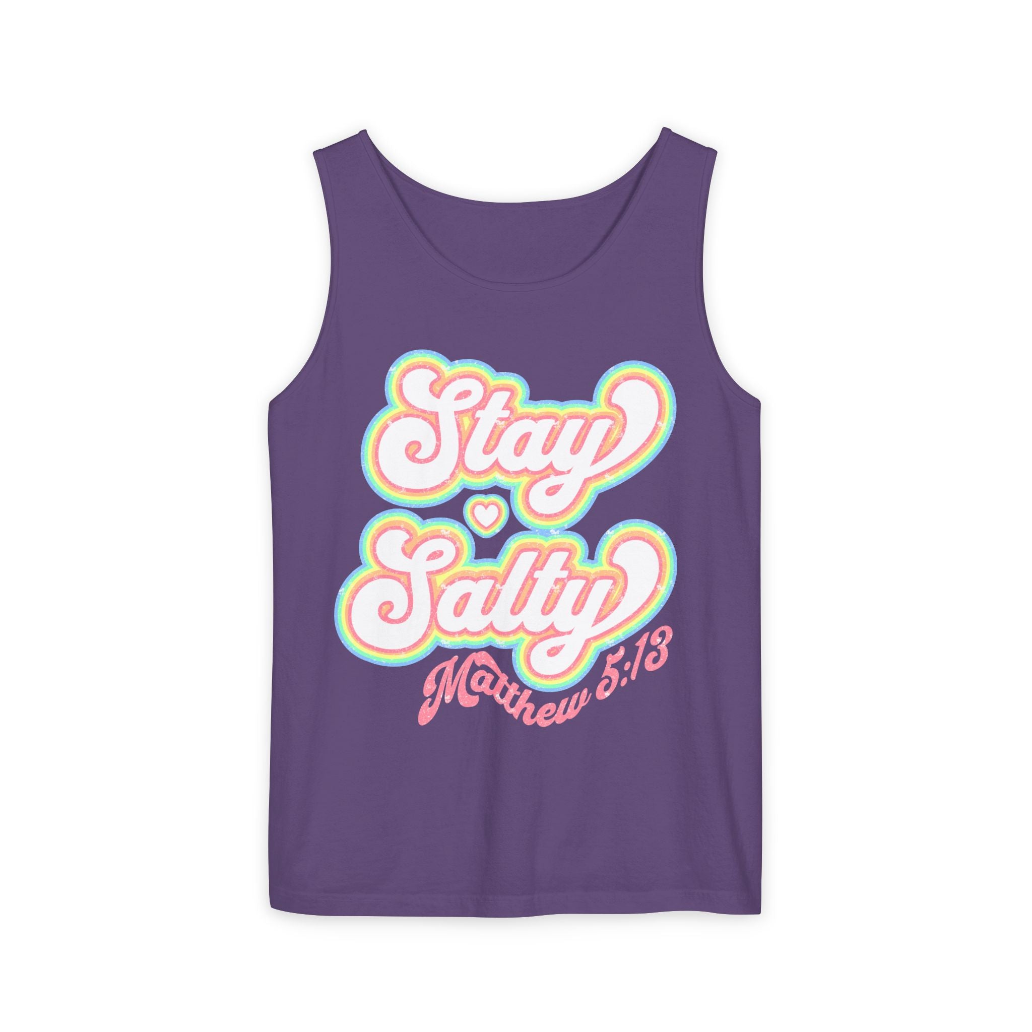 Comfort Colors Stay Salty Tank Top — Retro Pastel Beachy Graphic Matthew 5:13 Tank