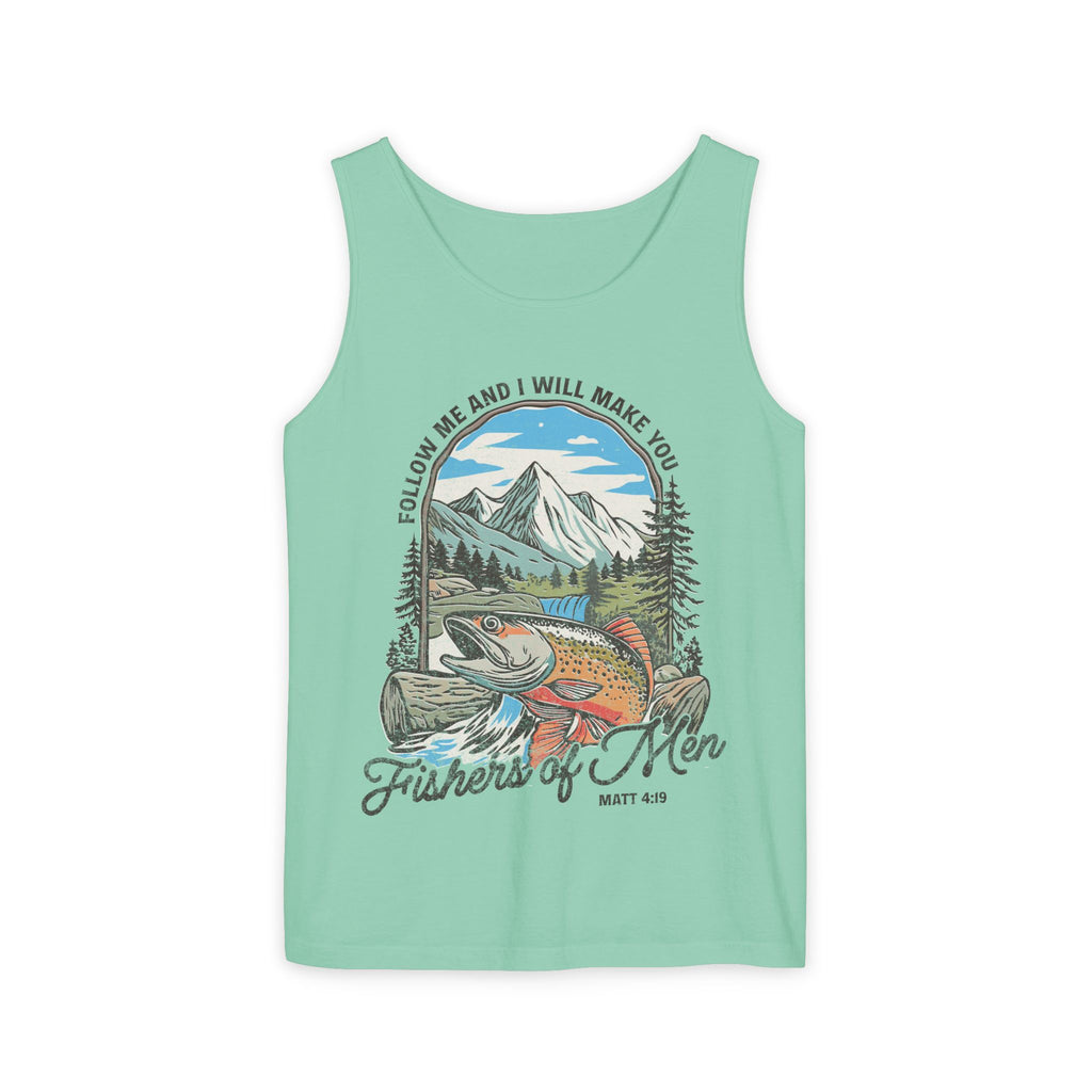 Fishers of Men Tank Top — Christian Fishing Graphic Tank ("Follow Me and I Will Make You" Matthew 4:19)