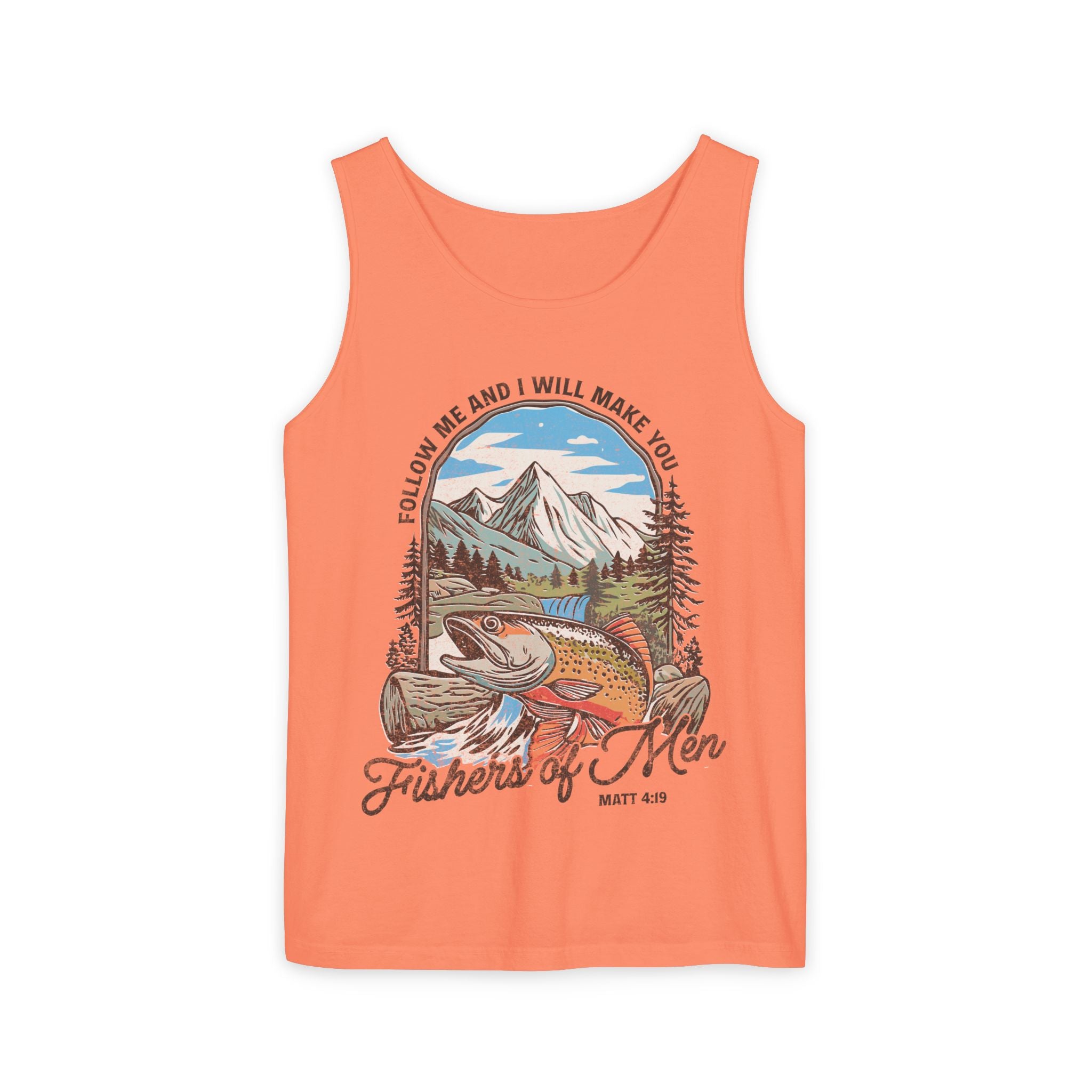 Fishers of Men Tank Top — Christian Fishing Graphic Tank ("Follow Me and I Will Make You" Matthew 4:19)