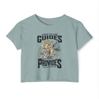 Christian Festival Crop Top — “Where the Lord Guides the Lord Provides” Isaiah 58:11 Graphic