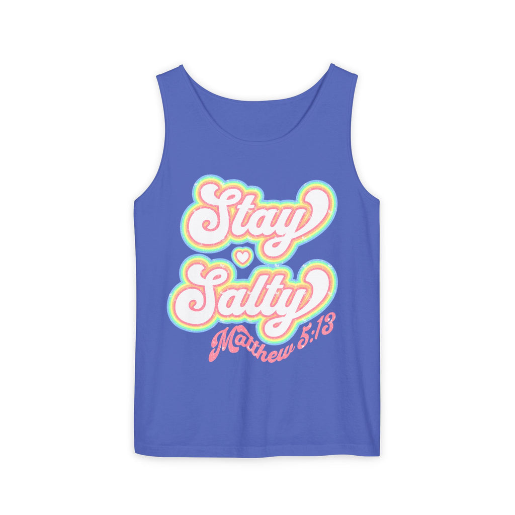 Comfort Colors Stay Salty Tank Top — Retro Pastel Beachy Graphic Matthew 5:13 Tank