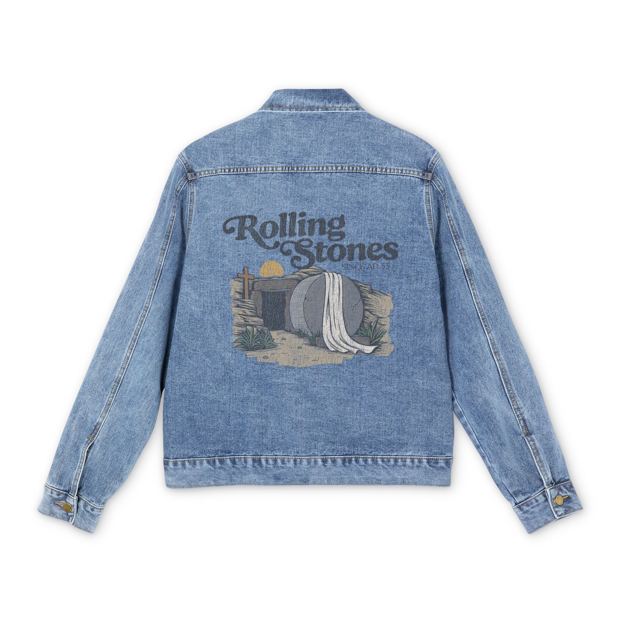 Spiritual Jacket - Christian Rolling Stones Vintage Backprint Denim Jacket — Men’s Rock Band Jean Jacket