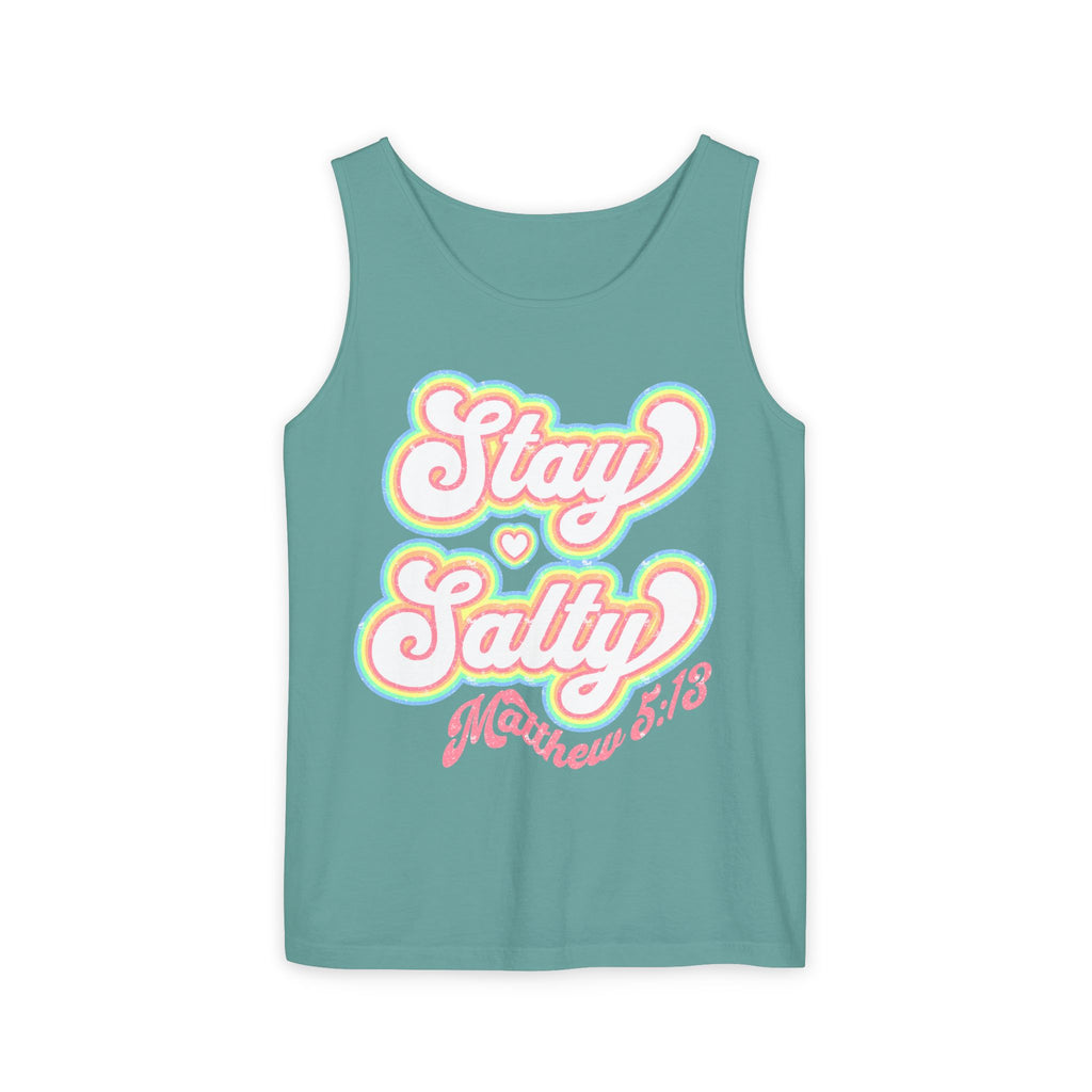 Comfort Colors Stay Salty Tank Top — Retro Pastel Beachy Graphic Matthew 5:13 Tank