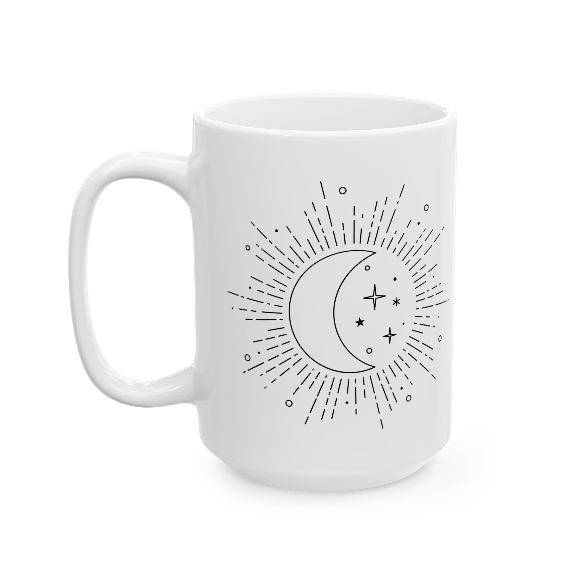 Celestial Sunburst Ceramic Mug — Minimal Astrology Coffee Cup (11oz, 15oz)