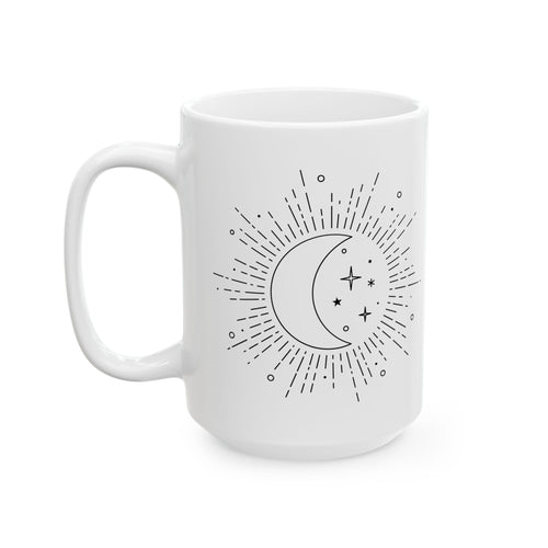 Celestial Sunburst Ceramic Mug — Minimal Astrology Coffee Cup (11oz, 15oz)