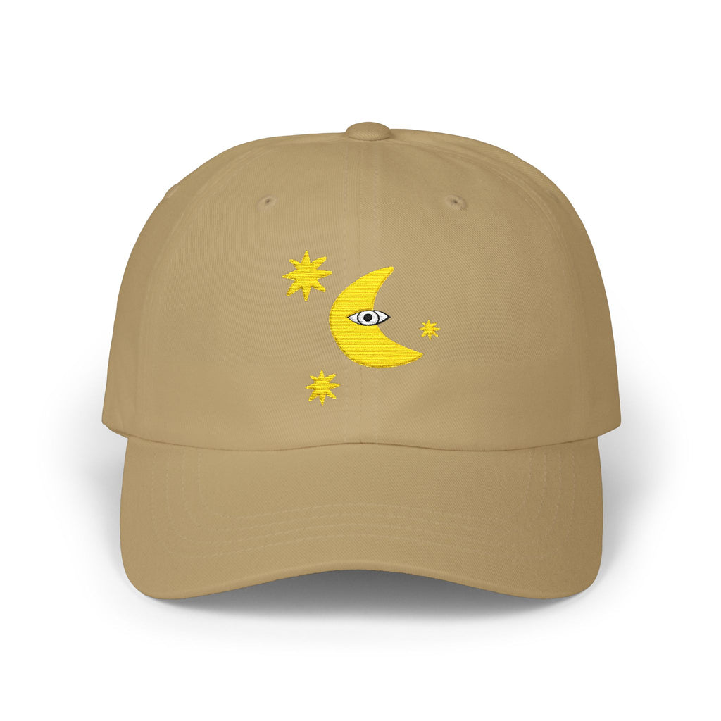 Moon Eye Dad Cap — Embroidered Crescent Moon & Stars Baseball Hat