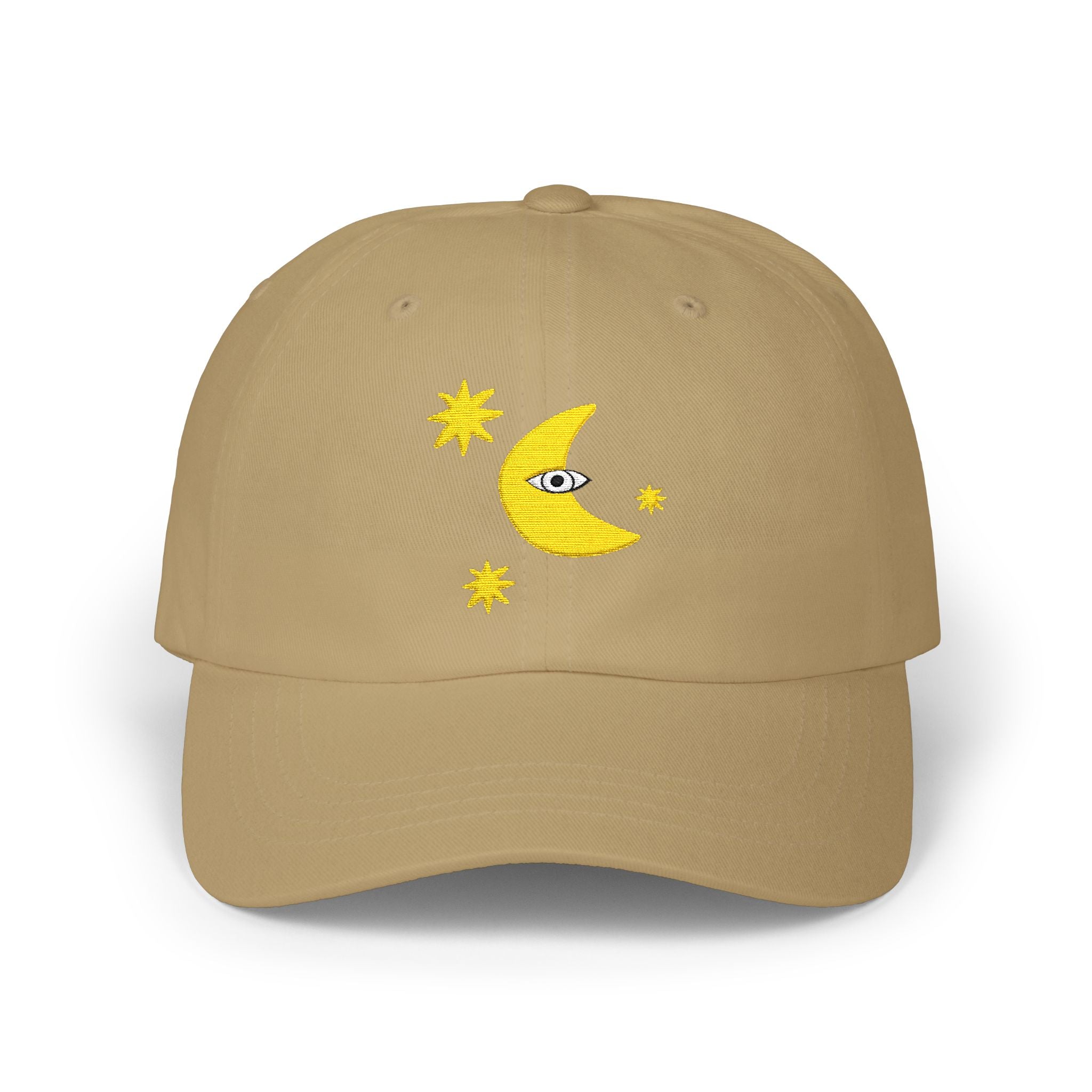 Moon Eye Dad Cap — Embroidered Crescent Moon & Stars Baseball Hat