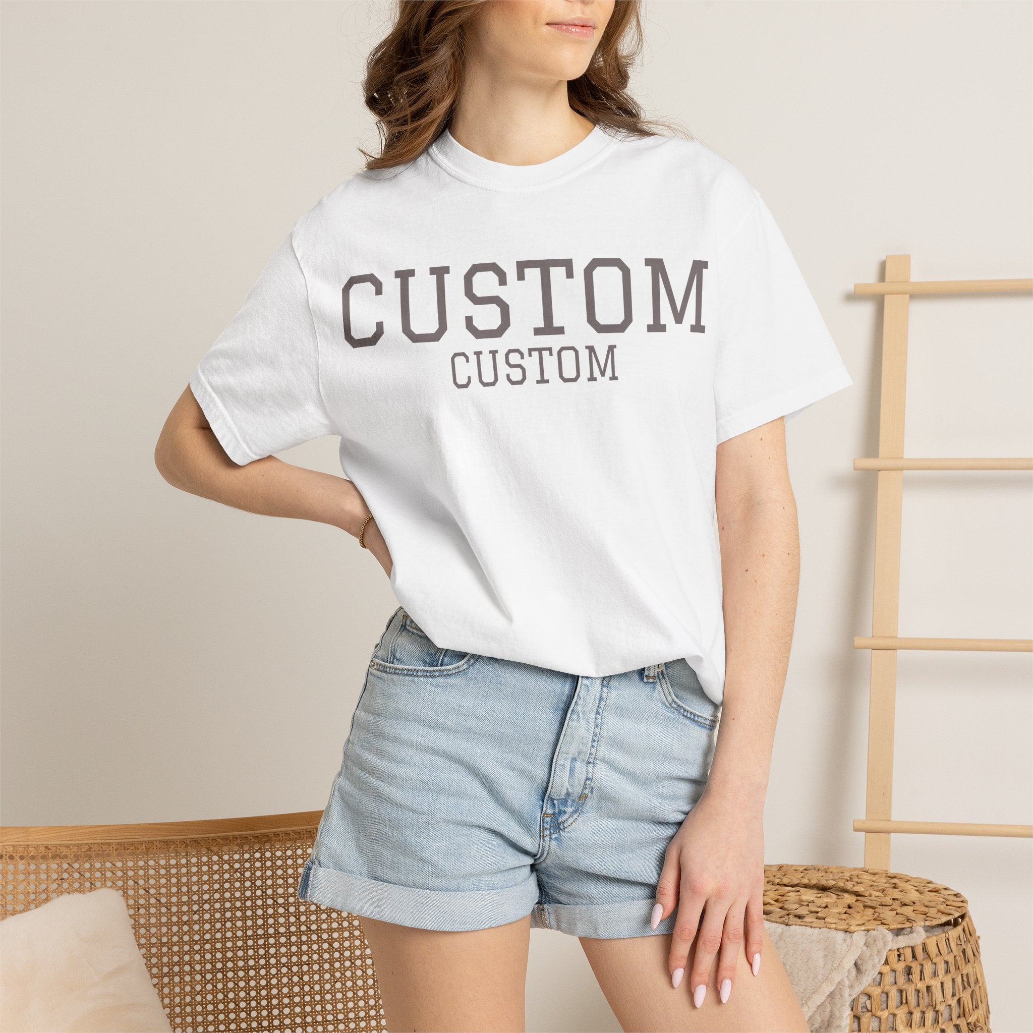 Custom Garment-Dyed T-Shirt — Personalized 'CUSTOM' Vintage Collegiate Tee