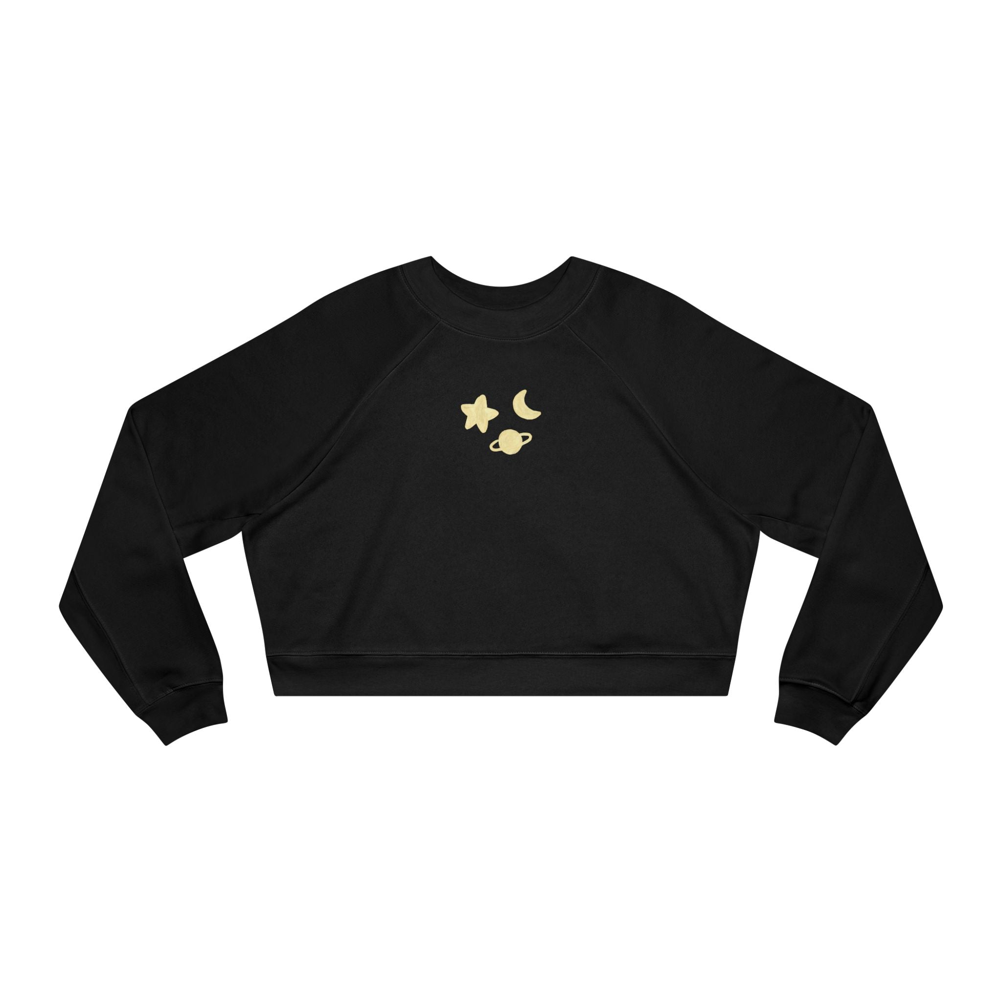 Cropped Pullover — Minimal Gold Moon, Star & Planet Graphic