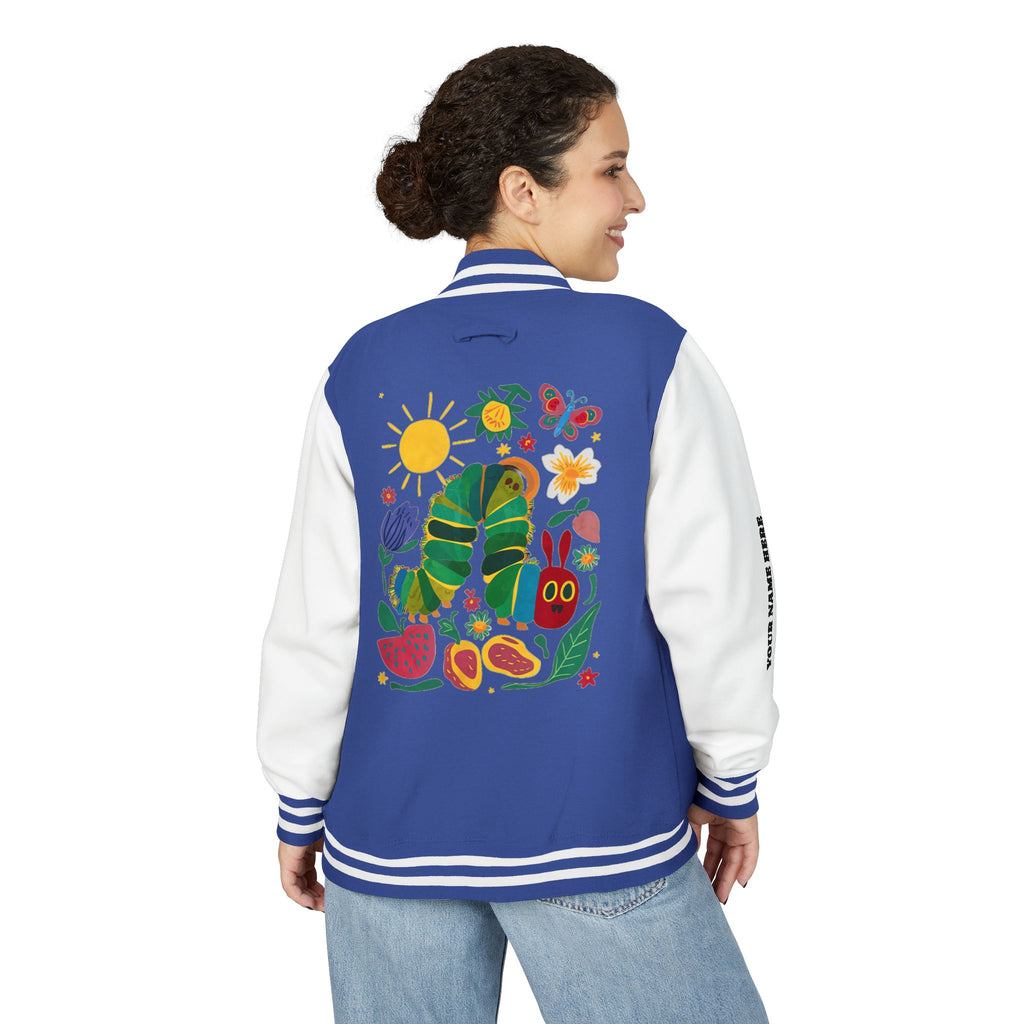 Custom Gift - Letterman Jacket for Teacher — Colorful "Very Hungry Caterpillar" Garden Back Patch