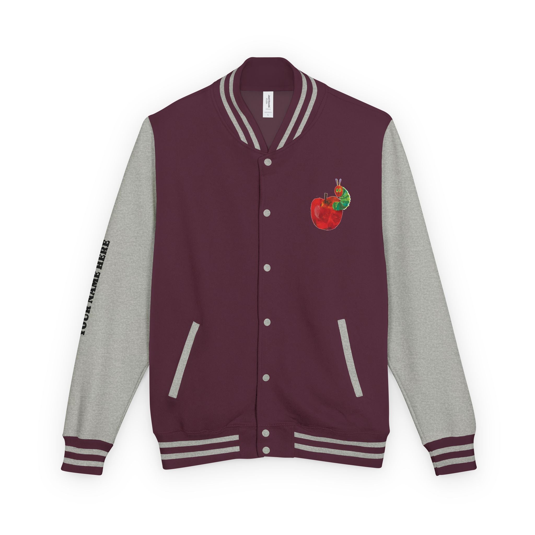 Custom Gift - Letterman Jacket for Teacher — Colorful "Very Hungry Caterpillar" Garden Back Patch
