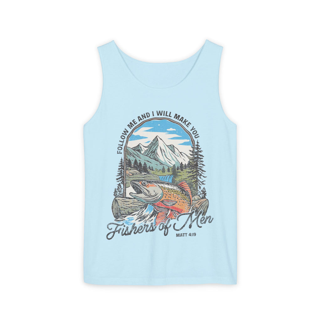 Fishers of Men Tank Top — Christian Fishing Graphic Tank ("Follow Me and I Will Make You" Matthew 4:19)