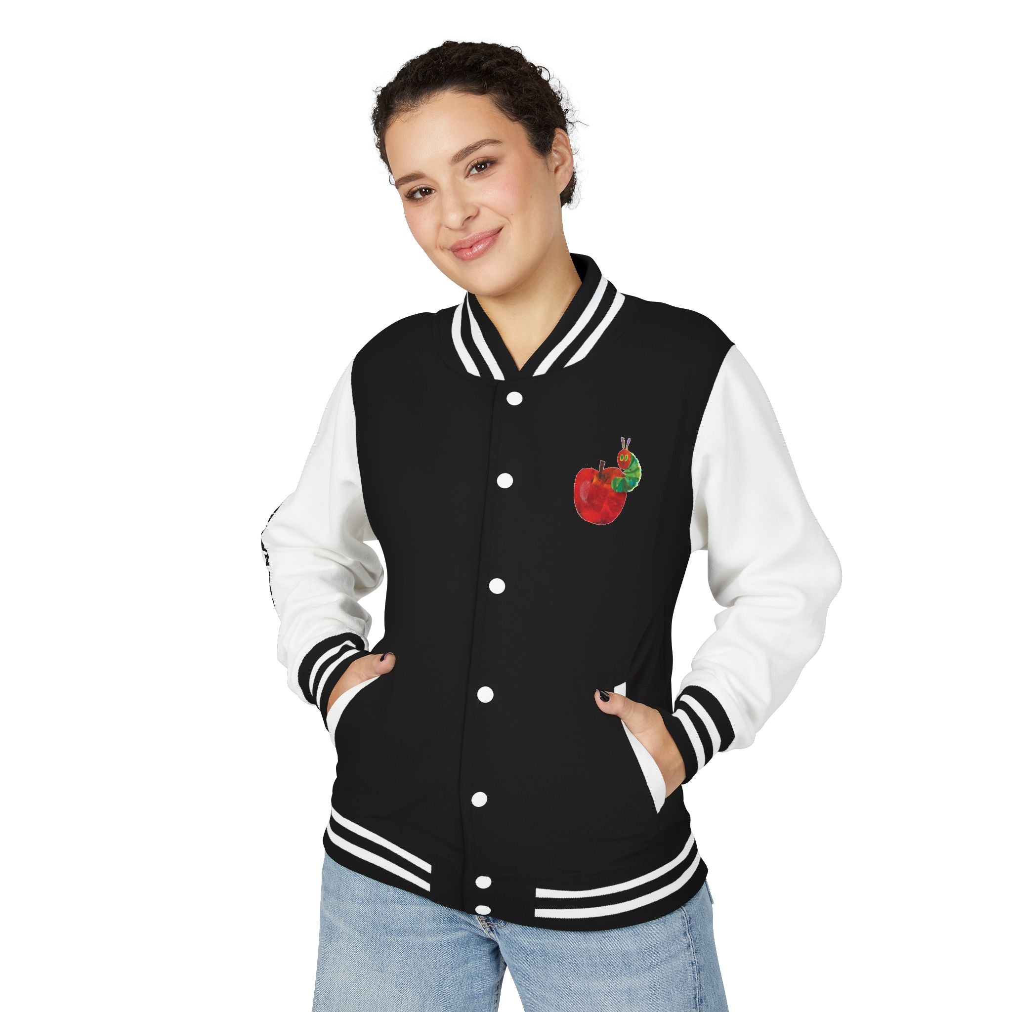 Custom Gift - Letterman Jacket for Teacher — Colorful "Very Hungry Caterpillar" Garden Back Patch