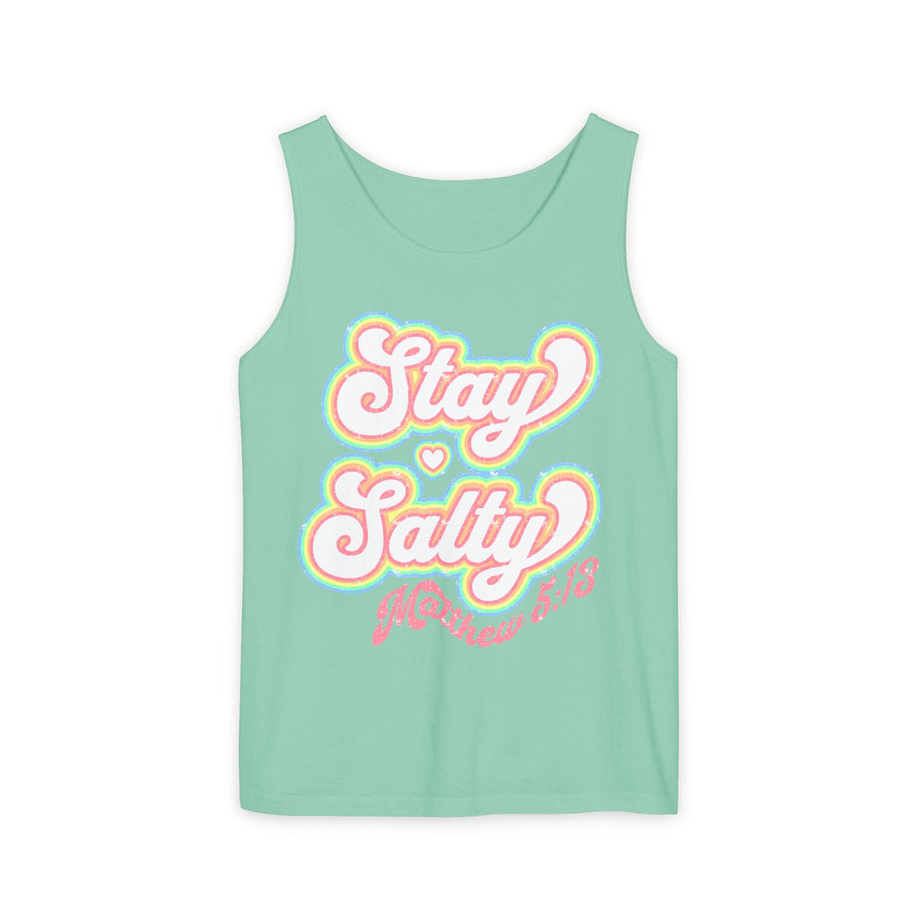 Comfort Colors Stay Salty Tank Top — Retro Pastel Beachy Graphic Matthew 5:13 Tank