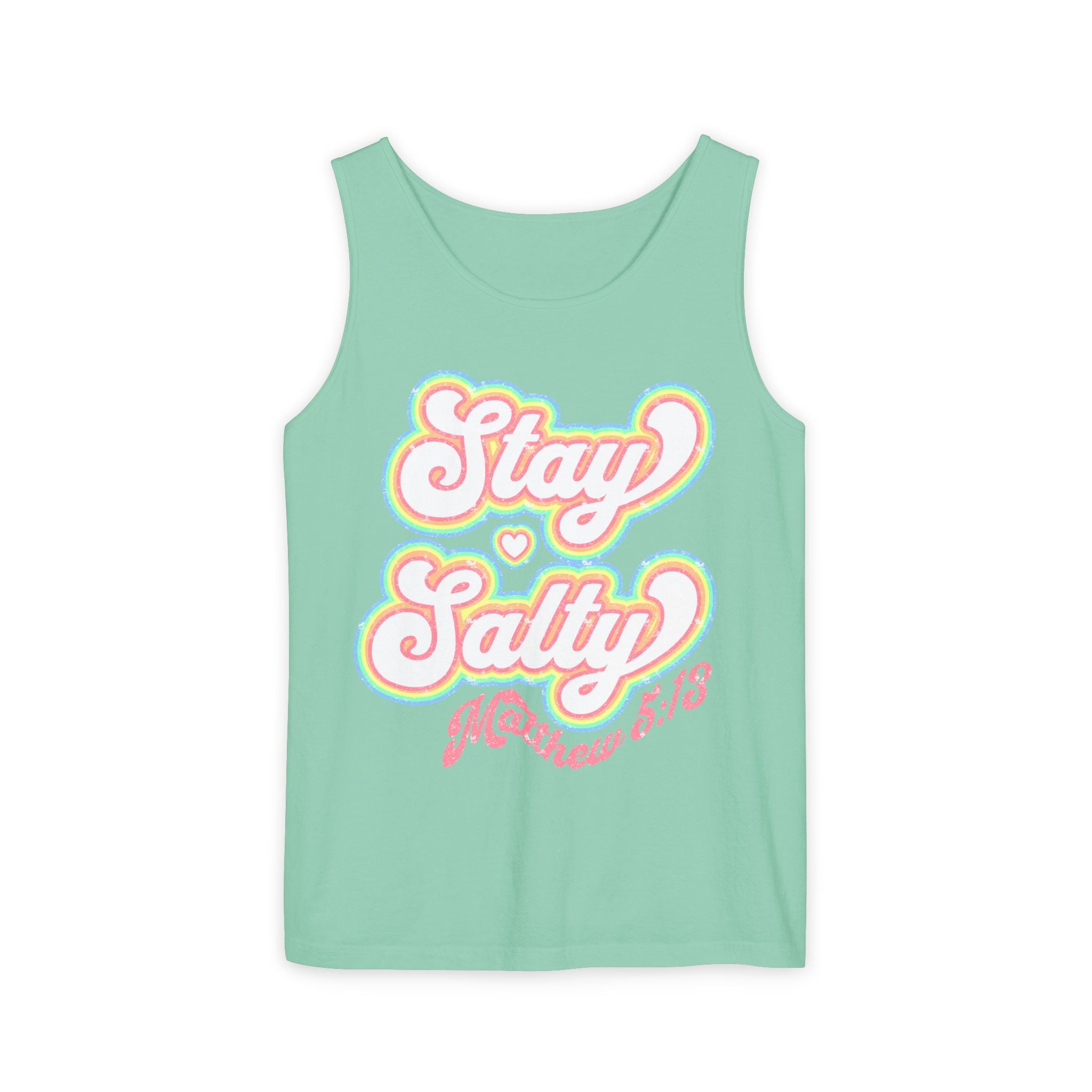 Comfort Colors Stay Salty Tank Top — Retro Pastel Beachy Graphic Matthew 5:13 Tank