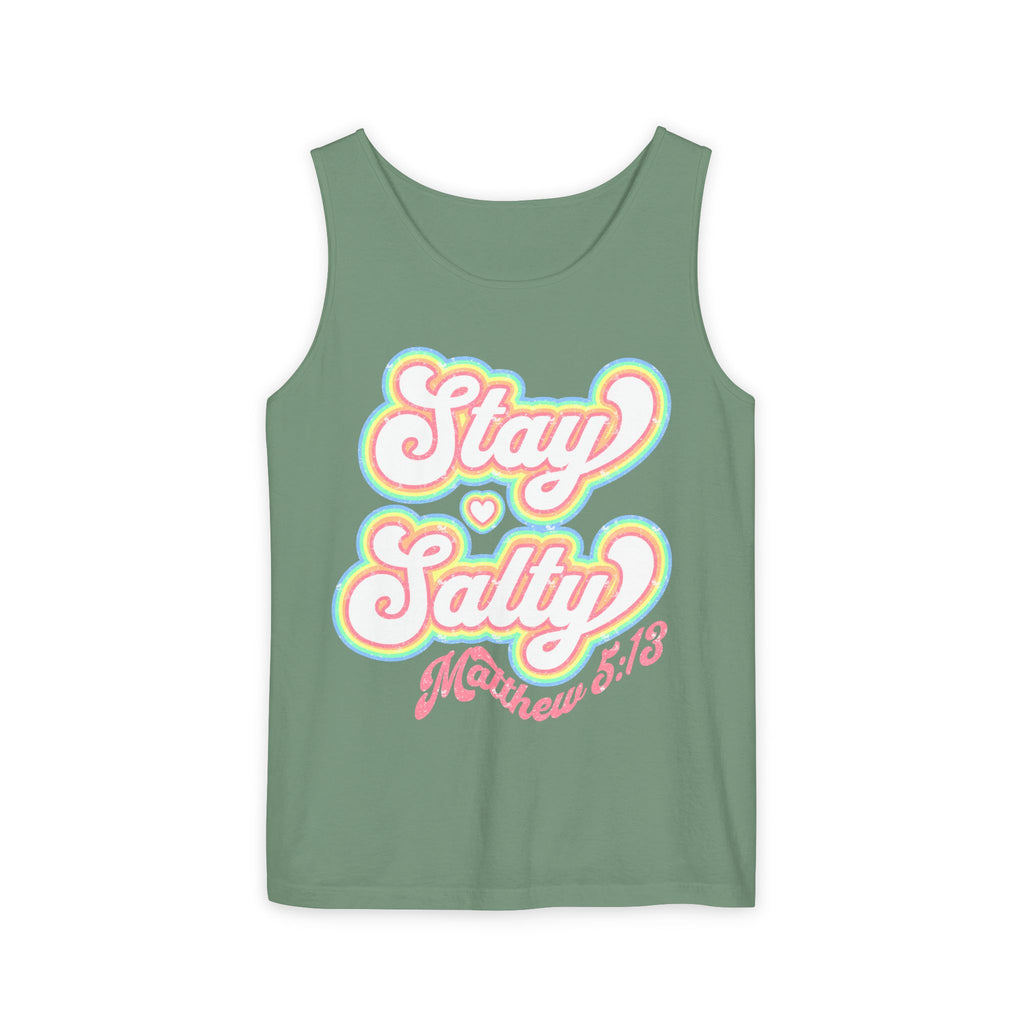 Comfort Colors Stay Salty Tank Top — Retro Pastel Beachy Graphic Matthew 5:13 Tank
