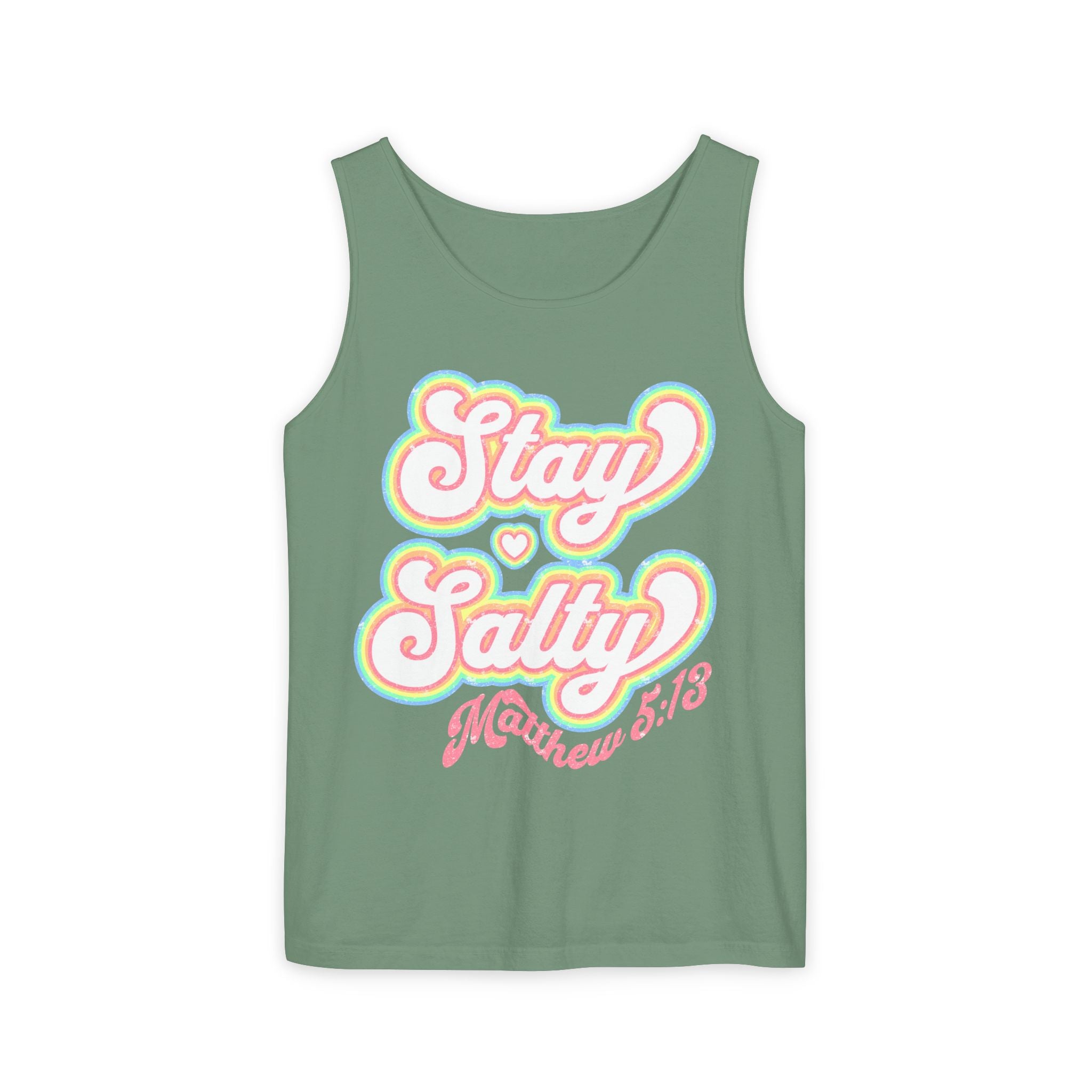 Comfort Colors Stay Salty Tank Top — Retro Pastel Beachy Graphic Matthew 5:13 Tank