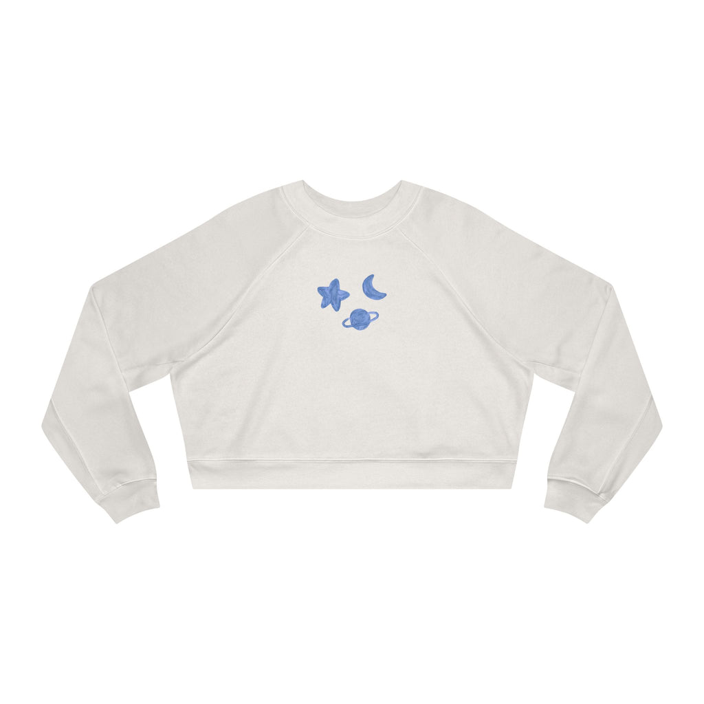 Cropped Pullover — Minimal Gold Moon, Star & Planet Graphic