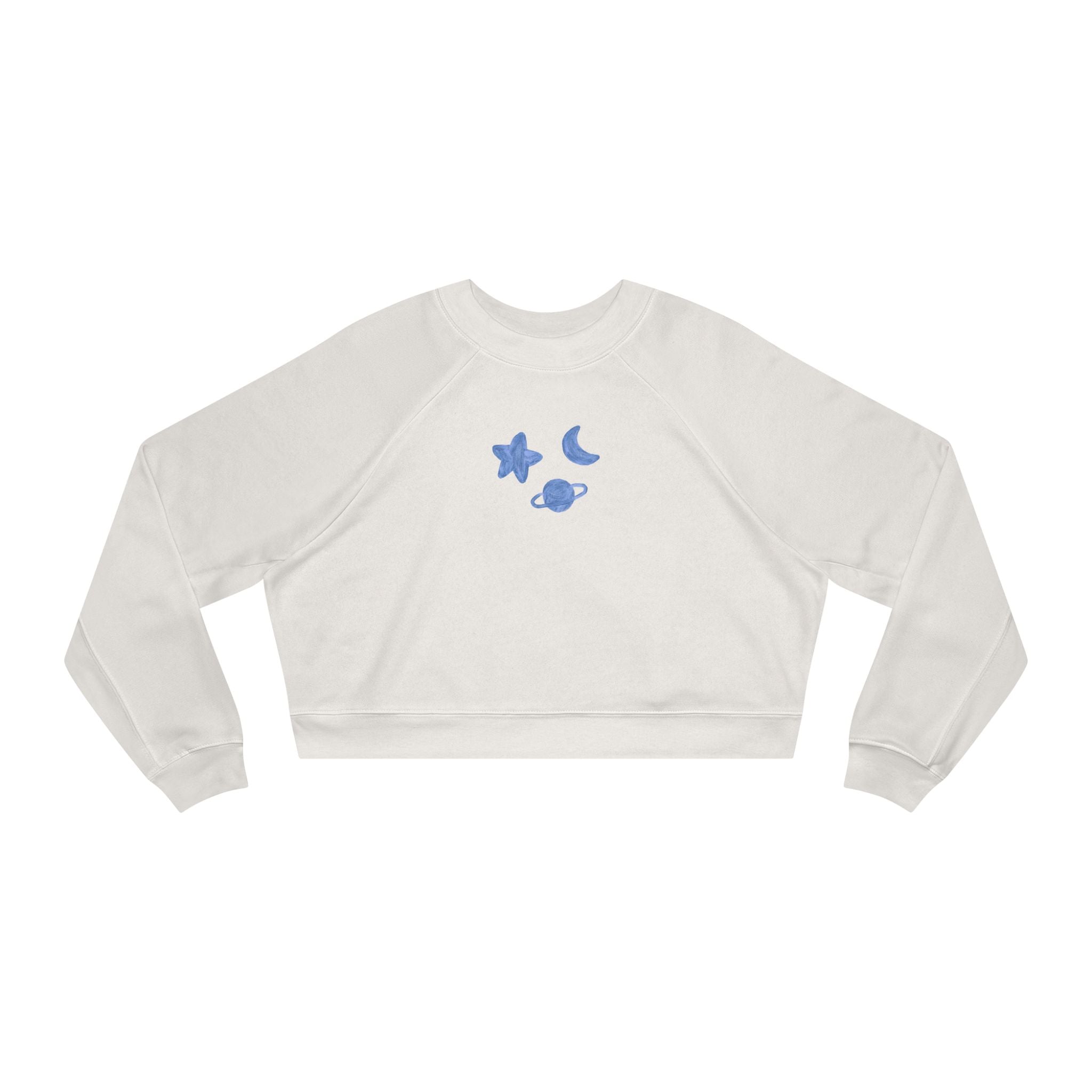 Cropped Pullover — Minimal Gold Moon, Star & Planet Graphic