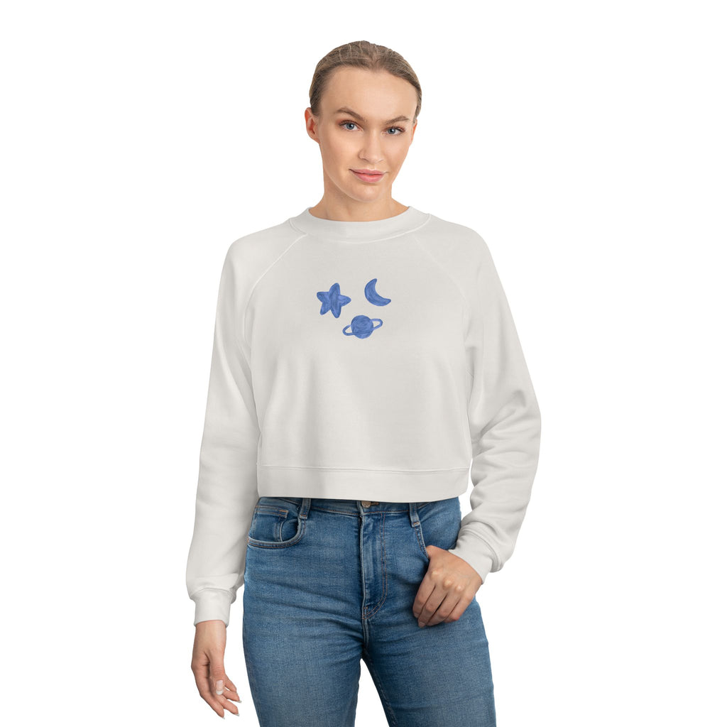Cropped Pullover — Minimal Gold Moon, Star & Planet Graphic