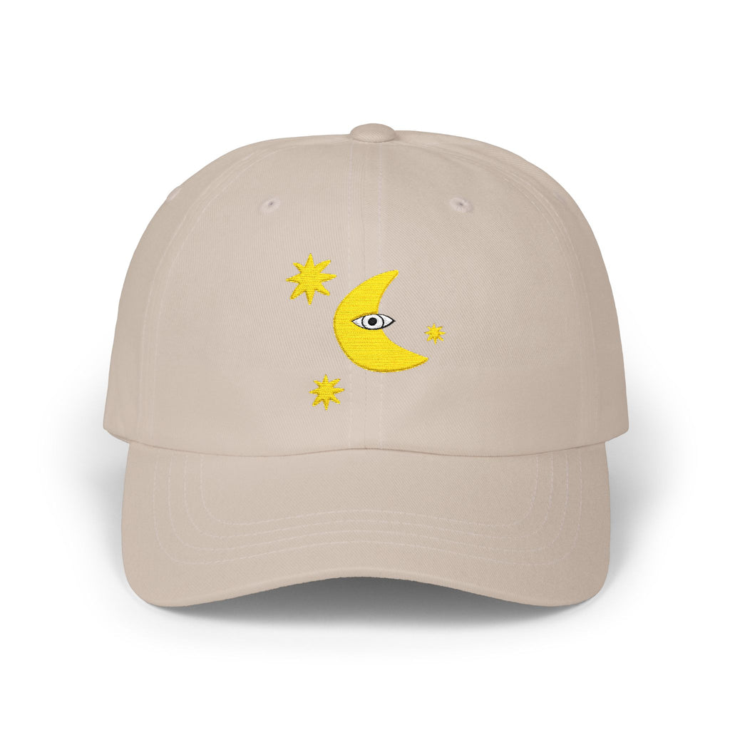 Moon Eye Dad Cap — Embroidered Crescent Moon & Stars Baseball Hat