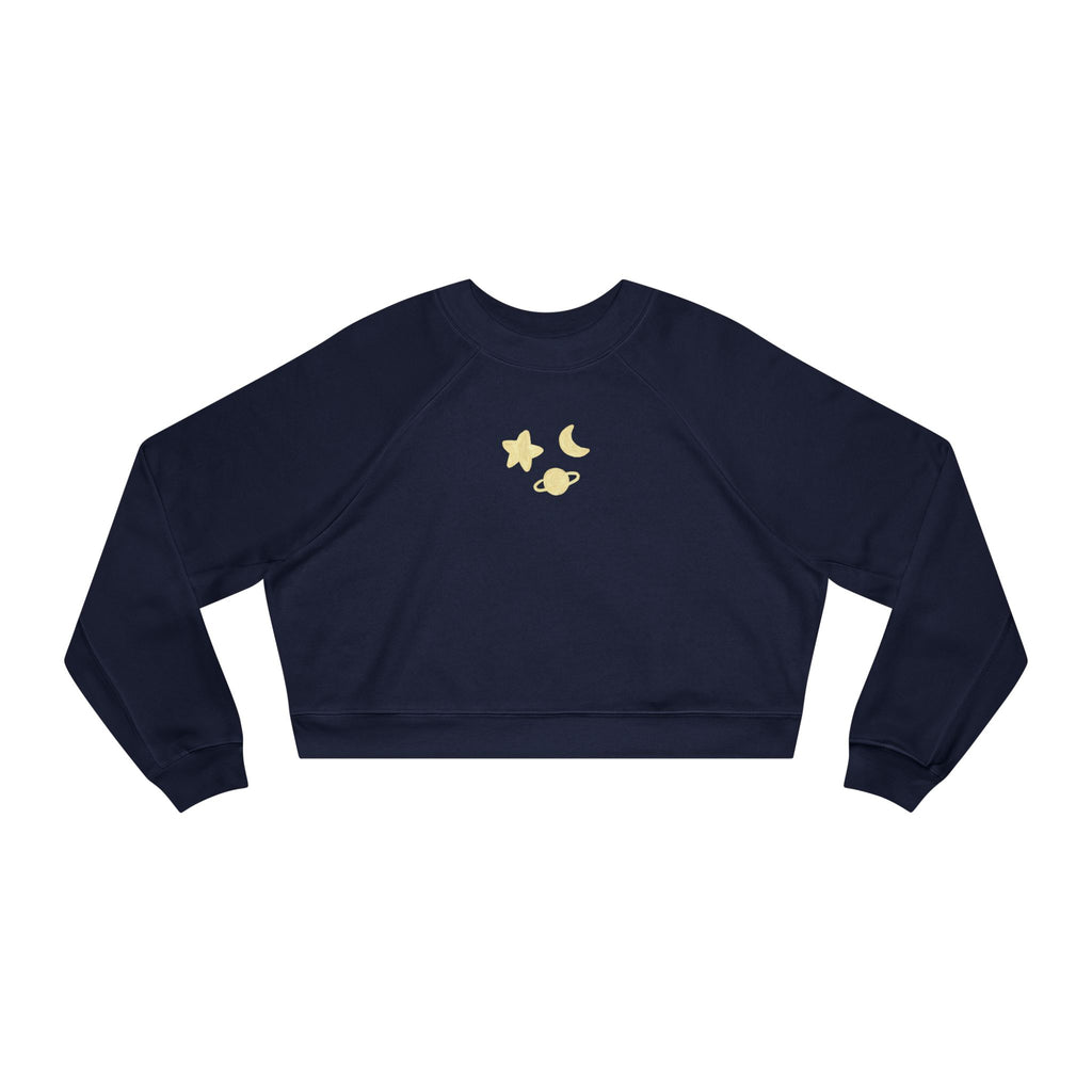 Cropped Pullover — Minimal Gold Moon, Star & Planet Graphic